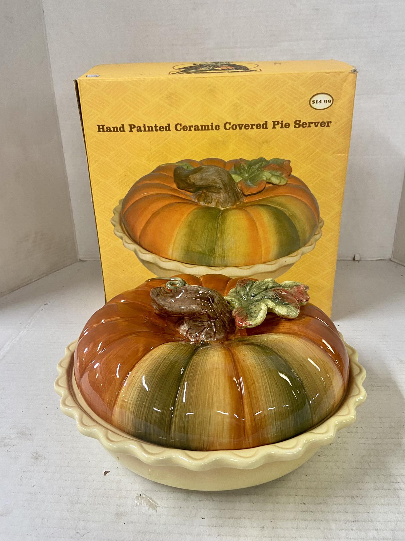 Pumpkin Hand Painted Ceramic Covered Pie Server (1 of 7)