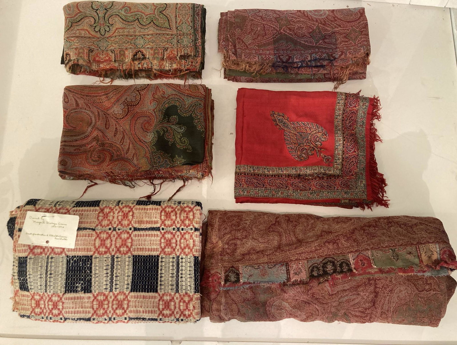 Huge Lot of Antique Woven/Embroidered Paisley Fabrics: Huge Lot of Antique Embroidered Paisley Fabrics