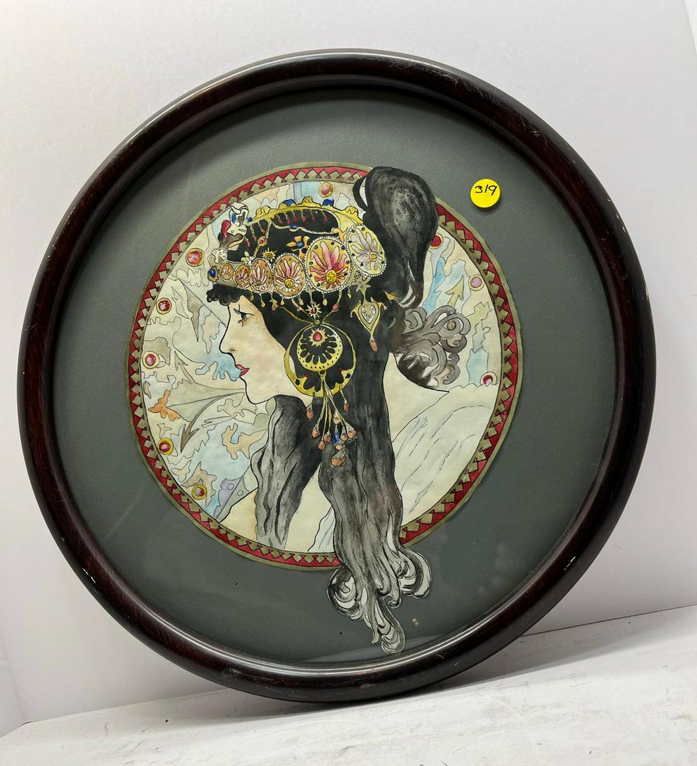 Two Round Framed Watercolors (1 of 4)