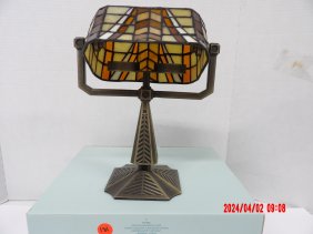 PartyLite  P7782  Artisan Bankers Lamp Mosaic Glass w/Weighted Base Art Deco