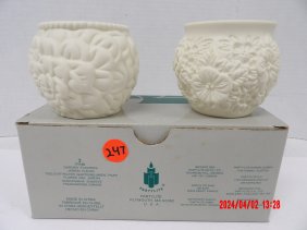 2 Partylite Votive Candle Holder Bisque Porcelain Garden Flowers P7158