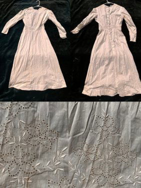 Antique 1910's cotton with lace trims lady Edwardian Dress