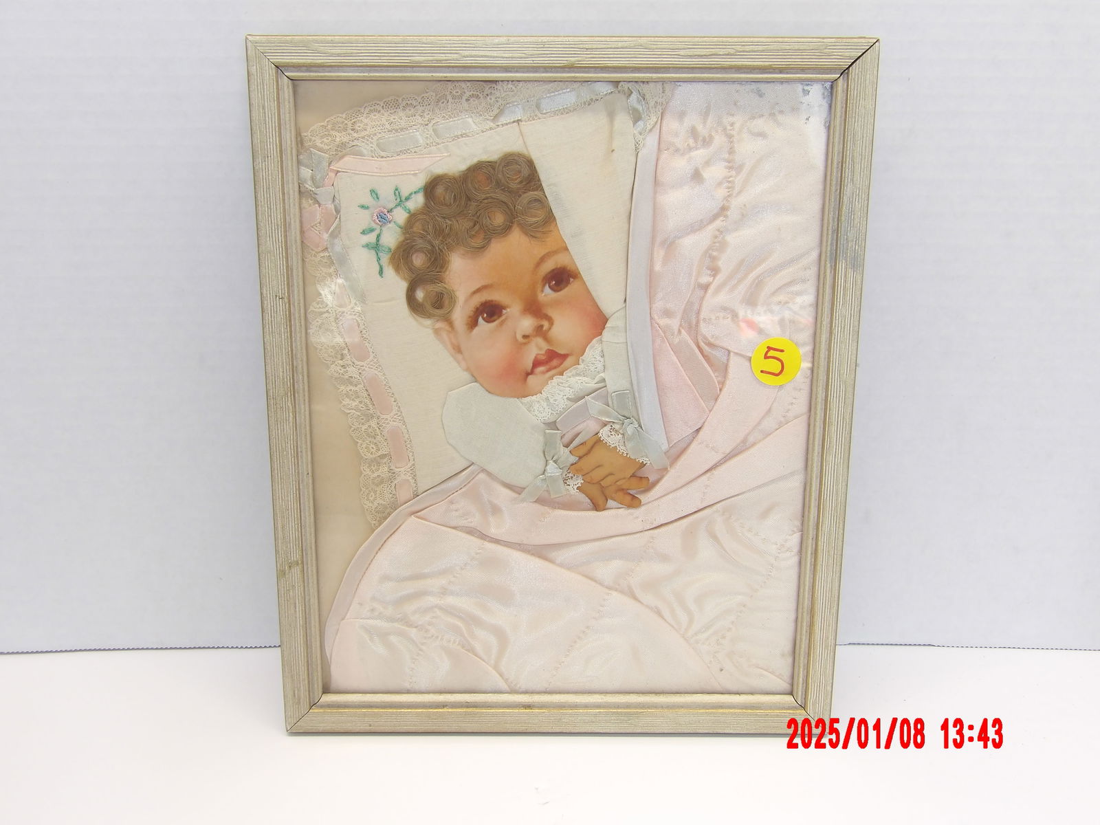 Victorian Mourning Memorial Framed Baby Picture w/ Real Hair (1 of 1)