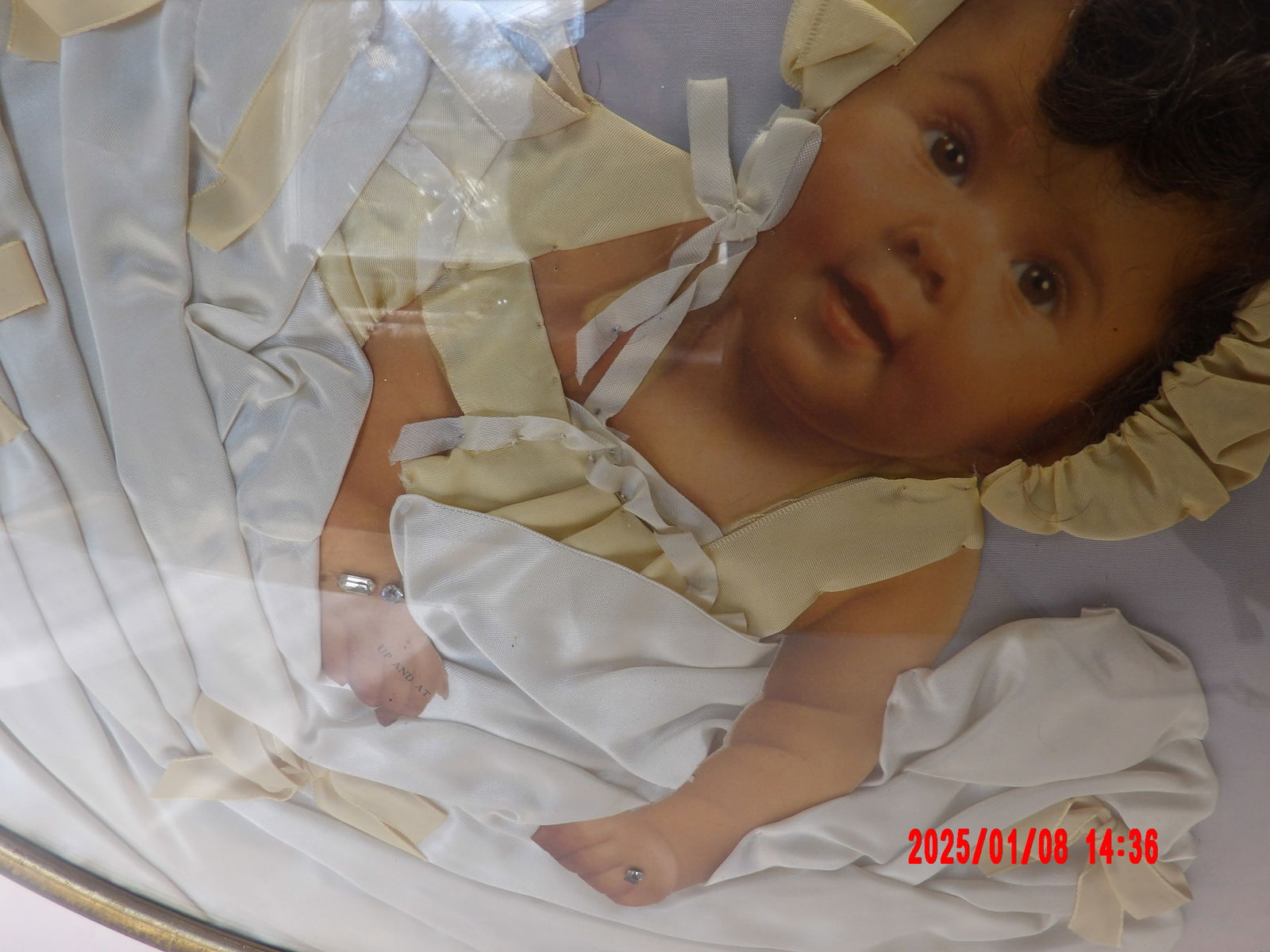 Victorian Mourning Memorial Framed Baby Picture w/ Real Hair (1 of 1)