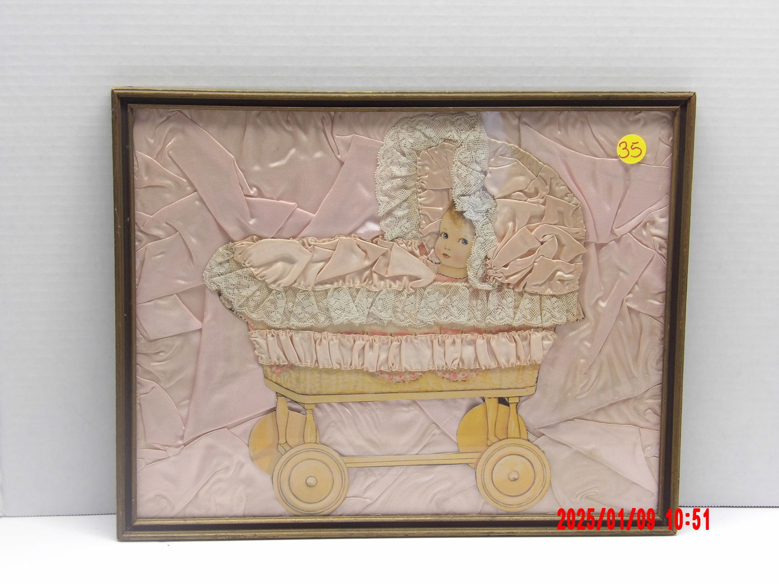 Victorian Mourning Memorial Framed Baby Picture w/ Real Hair (1 of 2)