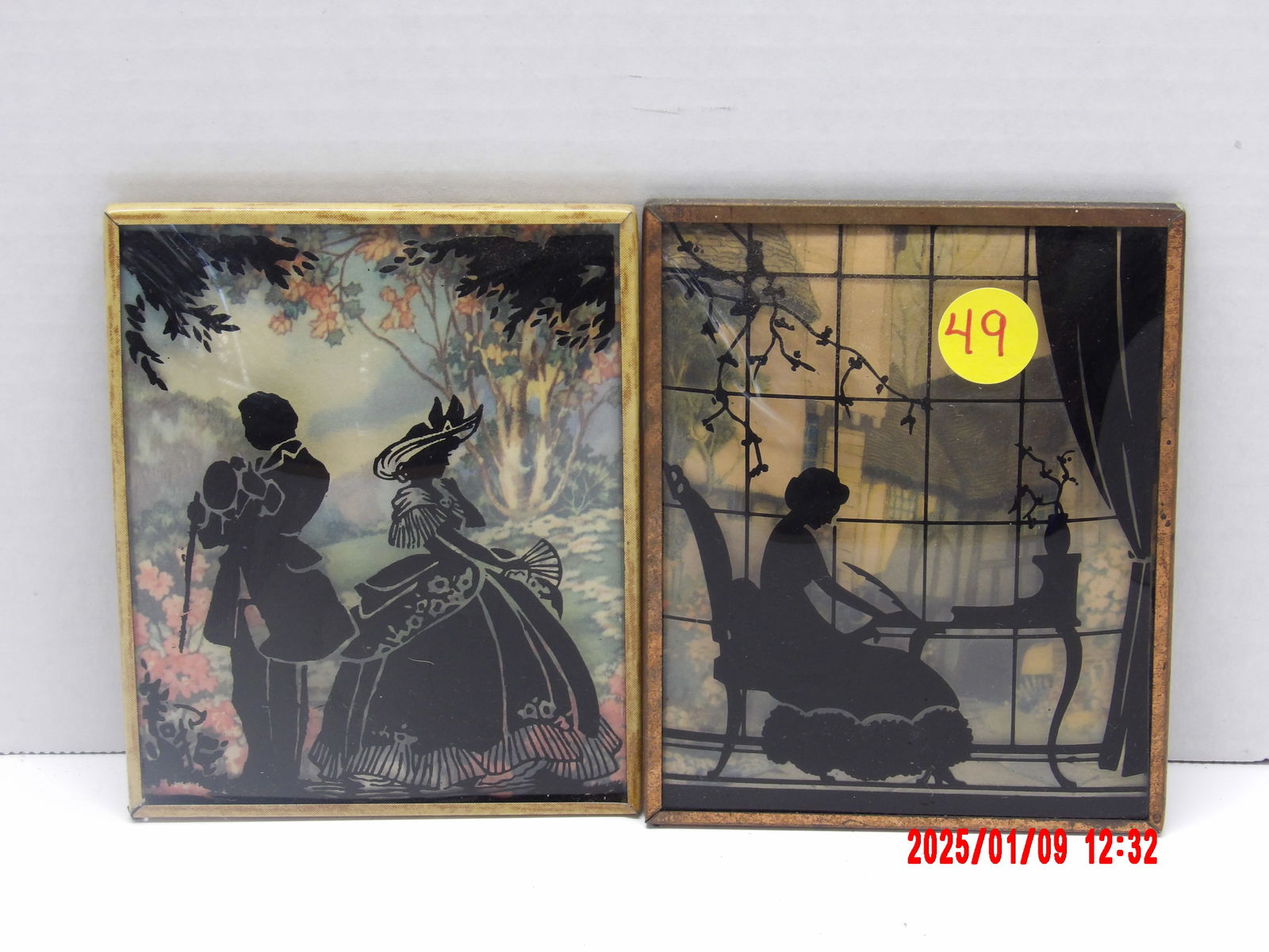 2pc Victorian Reverse Painted Silhouette “Man and Woman” (1 of 1)