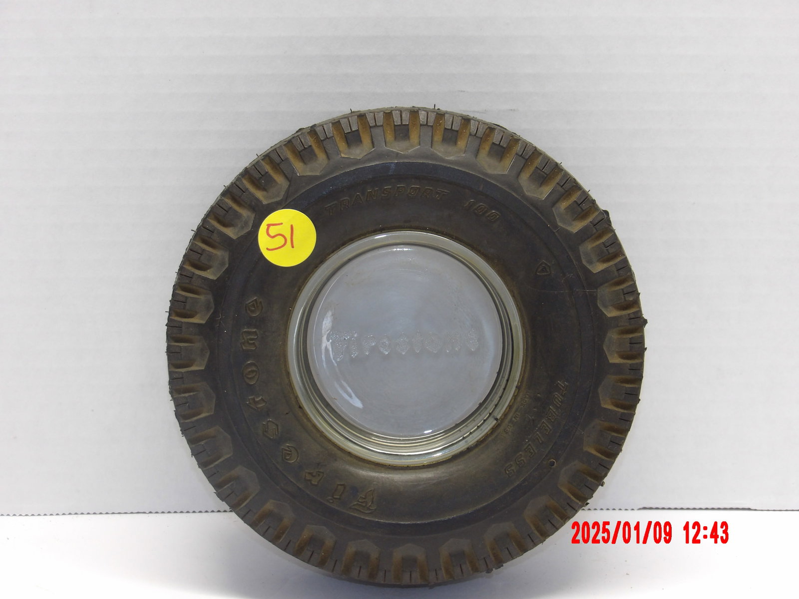 Vintage Firestone Mini Rubber Tire Ashtray: Advertising collectible, Deluxe champion, Glass ashtray