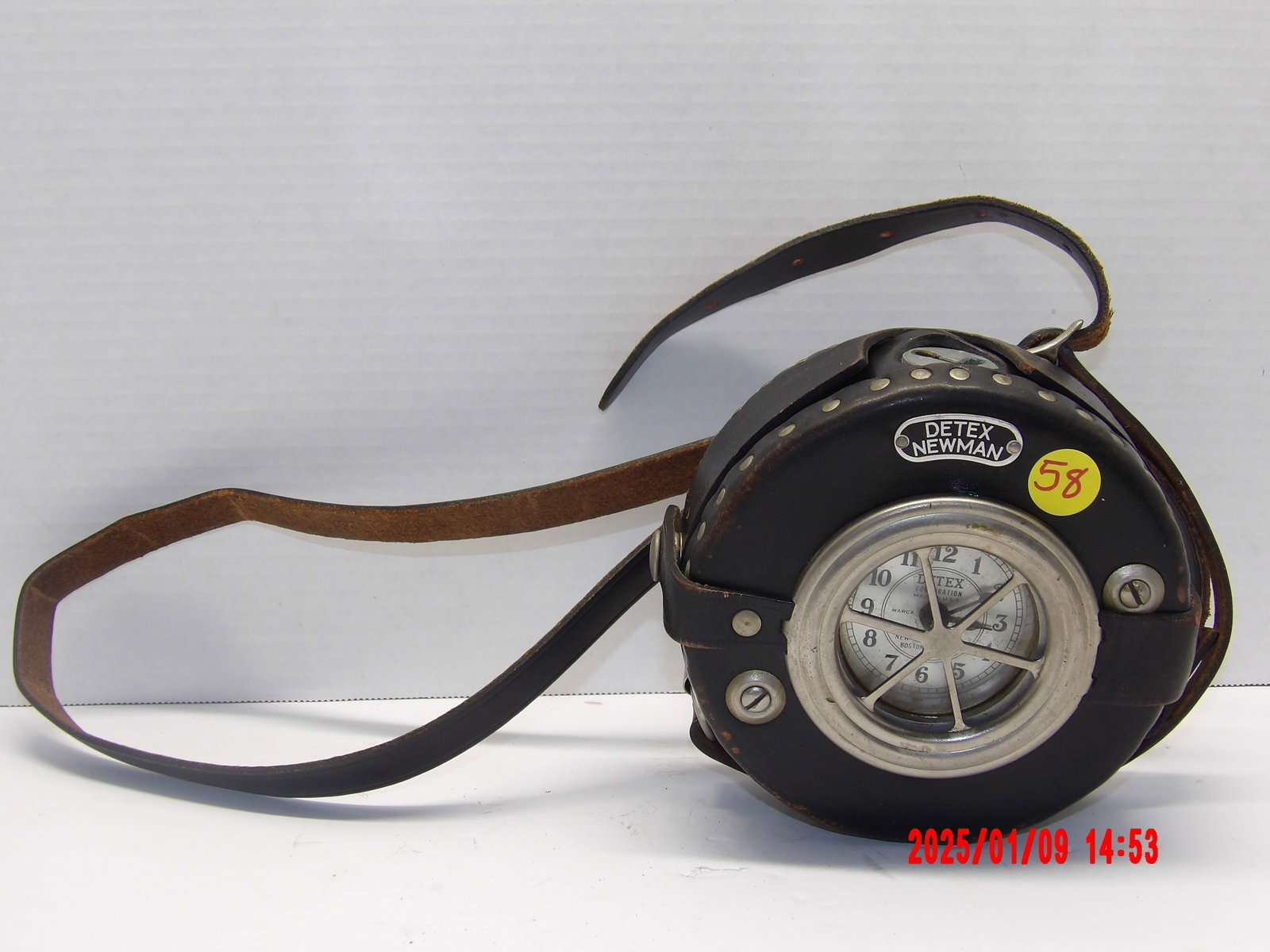 Detax Newman Metal Patrol Clock w/ Leather Straps: Advertising Collectible, USA Texas
