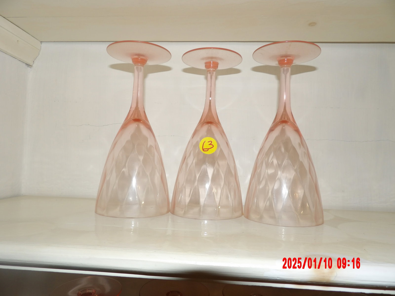 3 PC Pink Depression Wine Glass Set: -