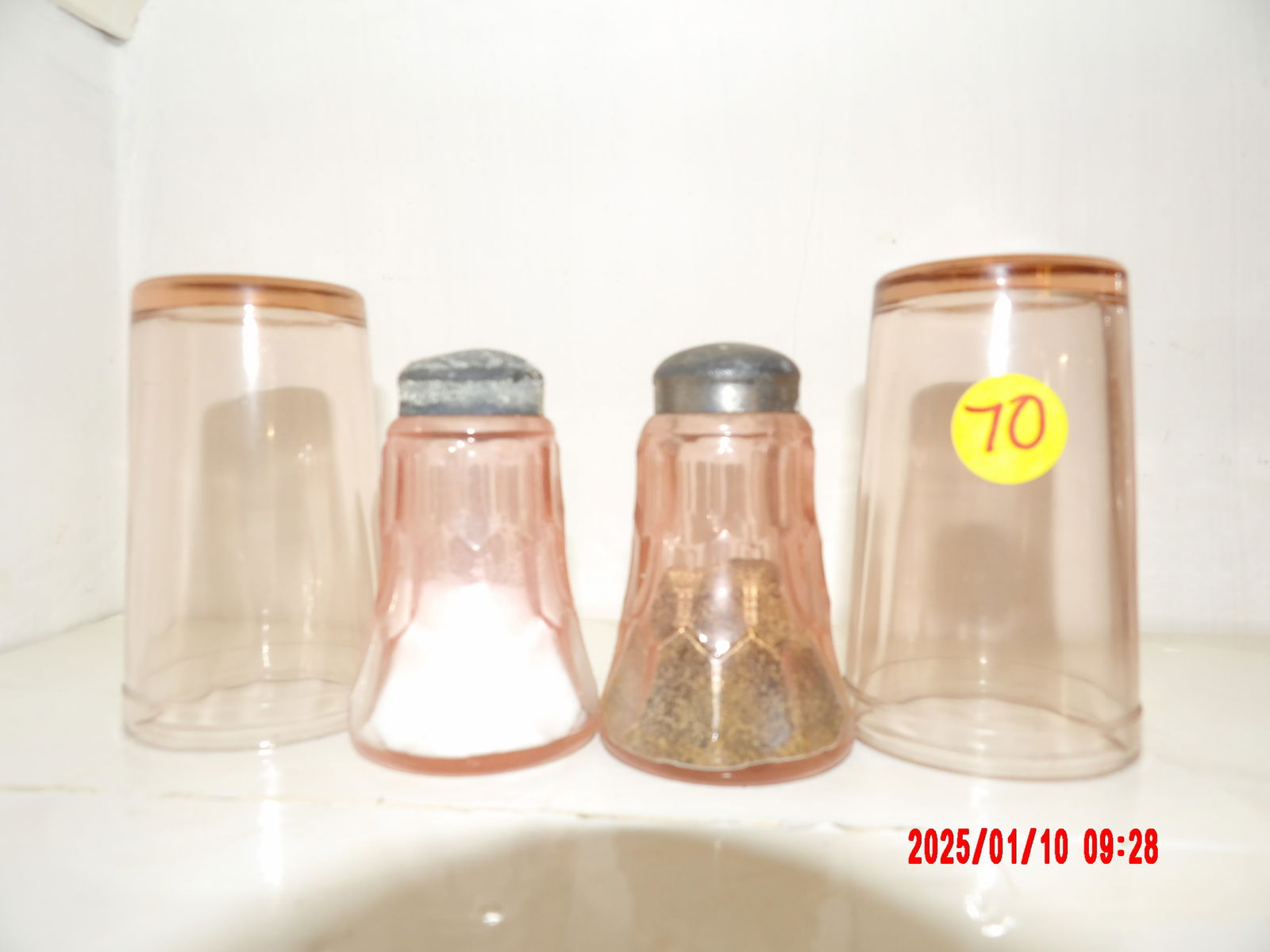 2 PC Pink Depression Glass Salt and Pepper Shakers & 2 PC Drinking Glasses (1 of 1)