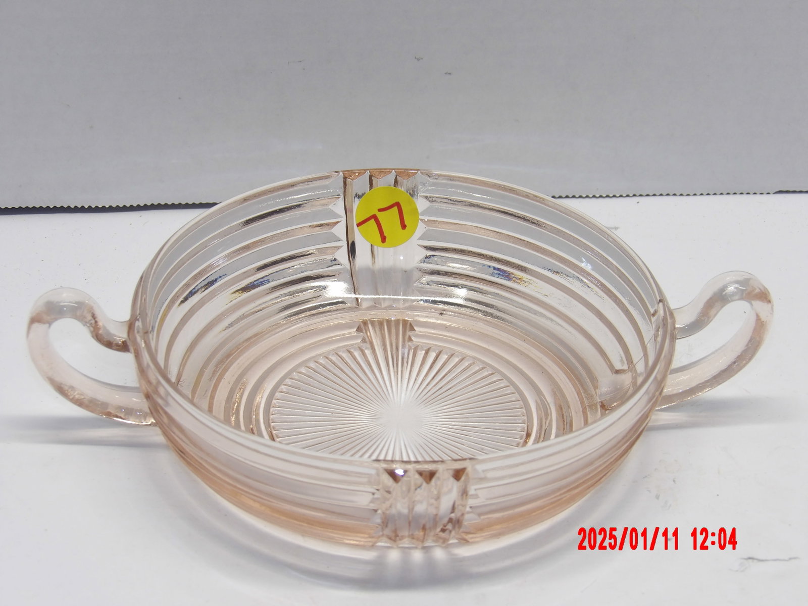 Pink Depression Glass Bowl w/ Handles: Vintage Manhattan Pattern by Anchor Hocking
