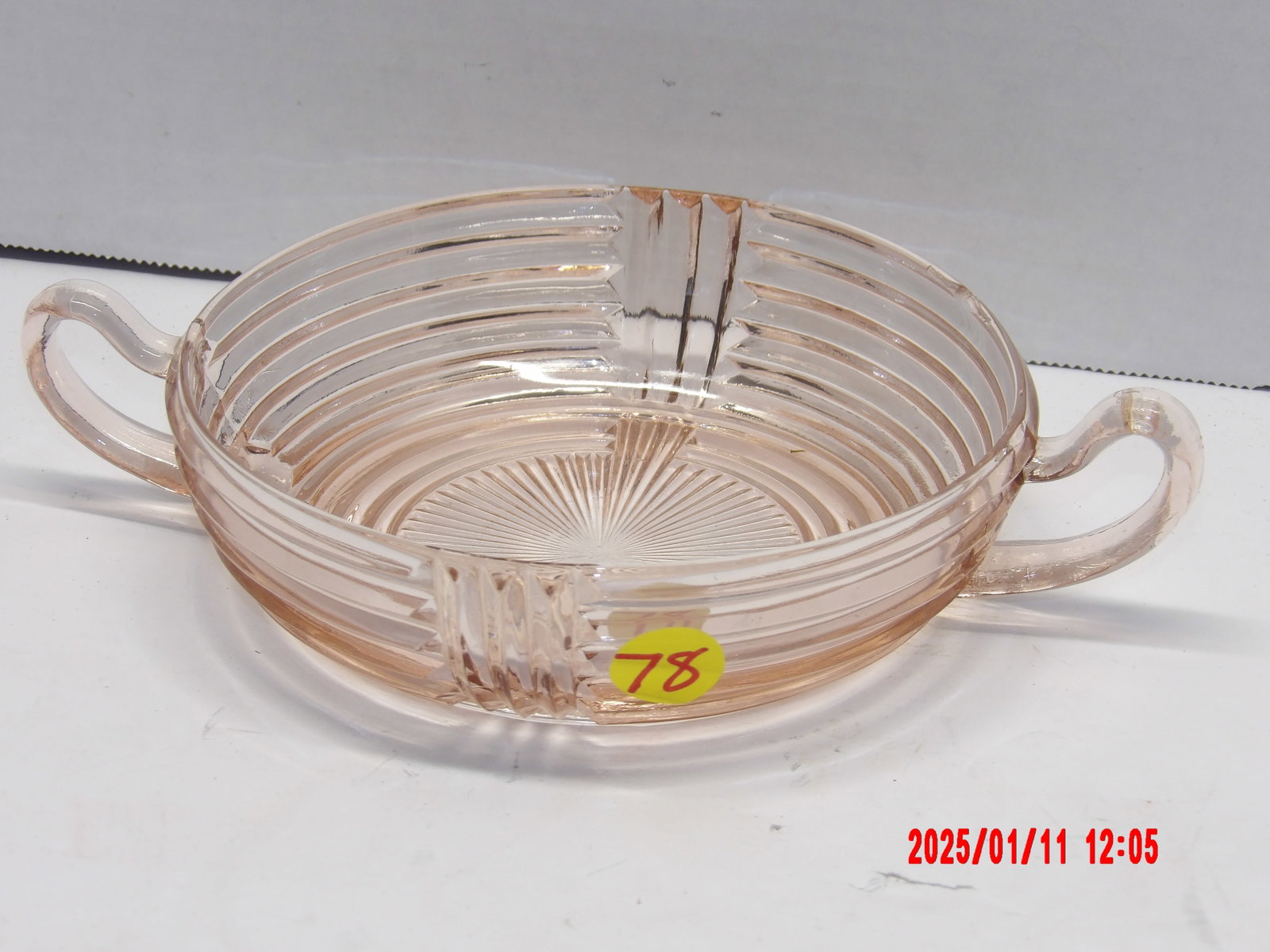 Pink Depression Glass Bowl w/ Handles: Vintage Manhattan Pattern by Anchor Hocking