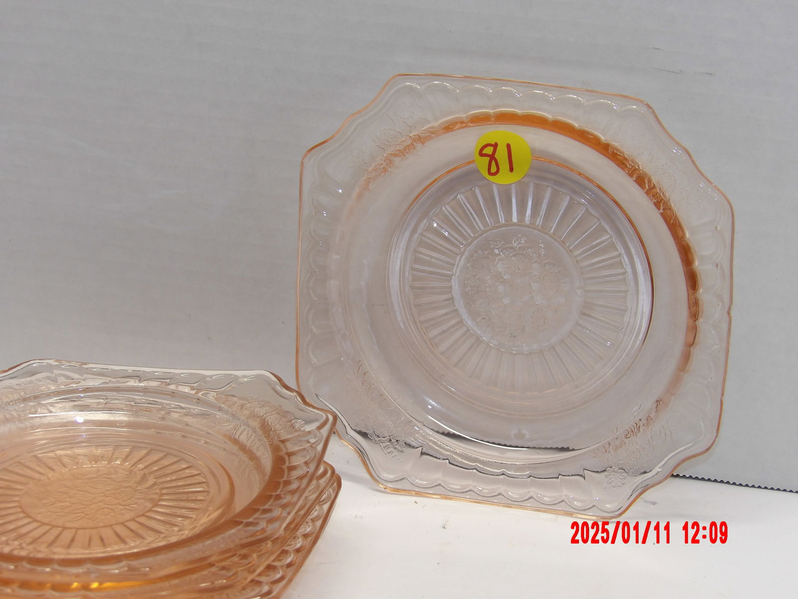 5 PC Pink Depression Glass Cake Plates (1 of 1)