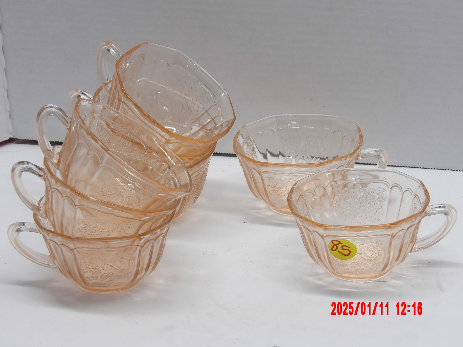 8 PC Pink Depression Glass Tea/Coffee Cups (1 of 1)
