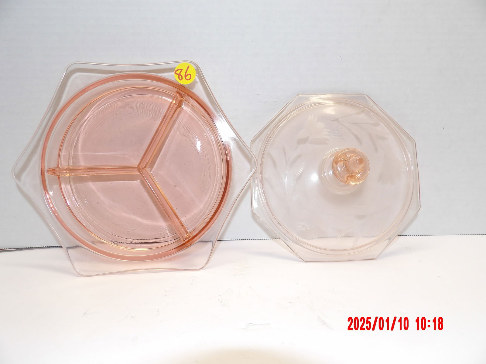 2 PC Pink Depression Glass Candy Dish w/ Lid (1 of 1)