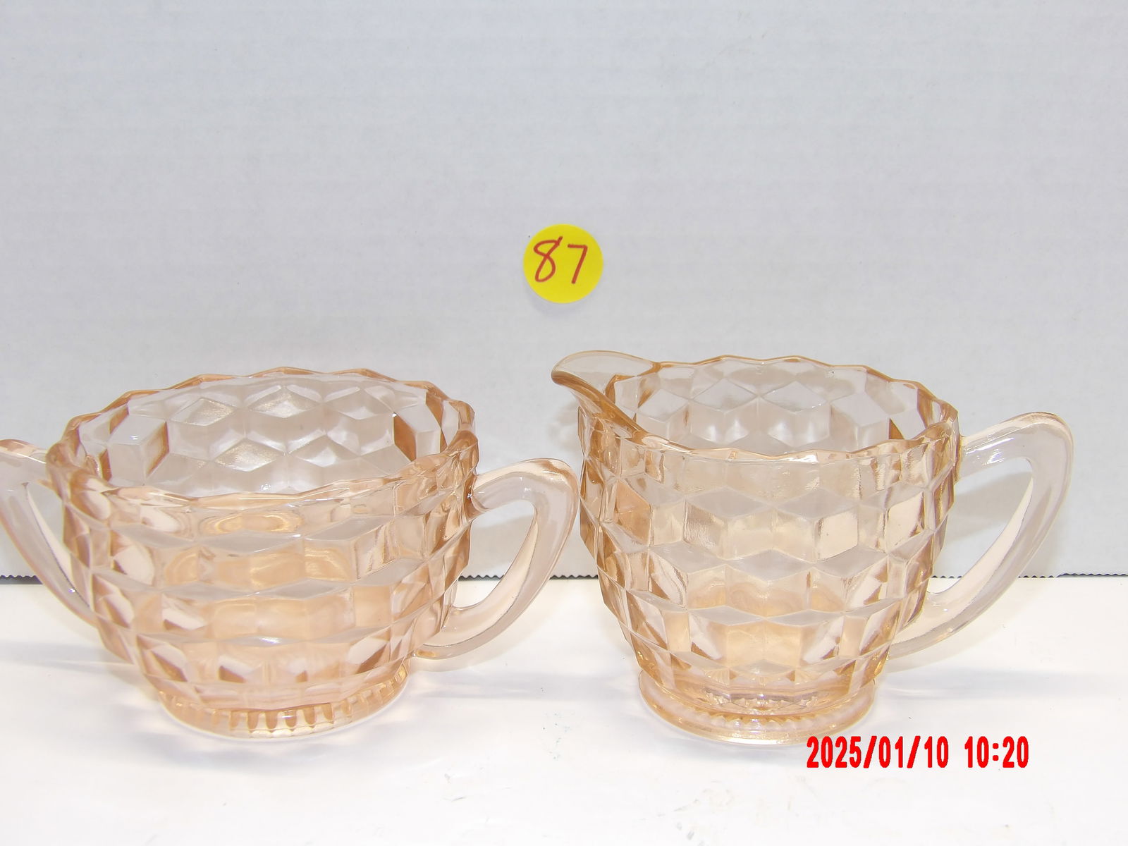 2 PC Pink Depression Glass Diamond Point Sugar and Creamer Set (1 of 1)