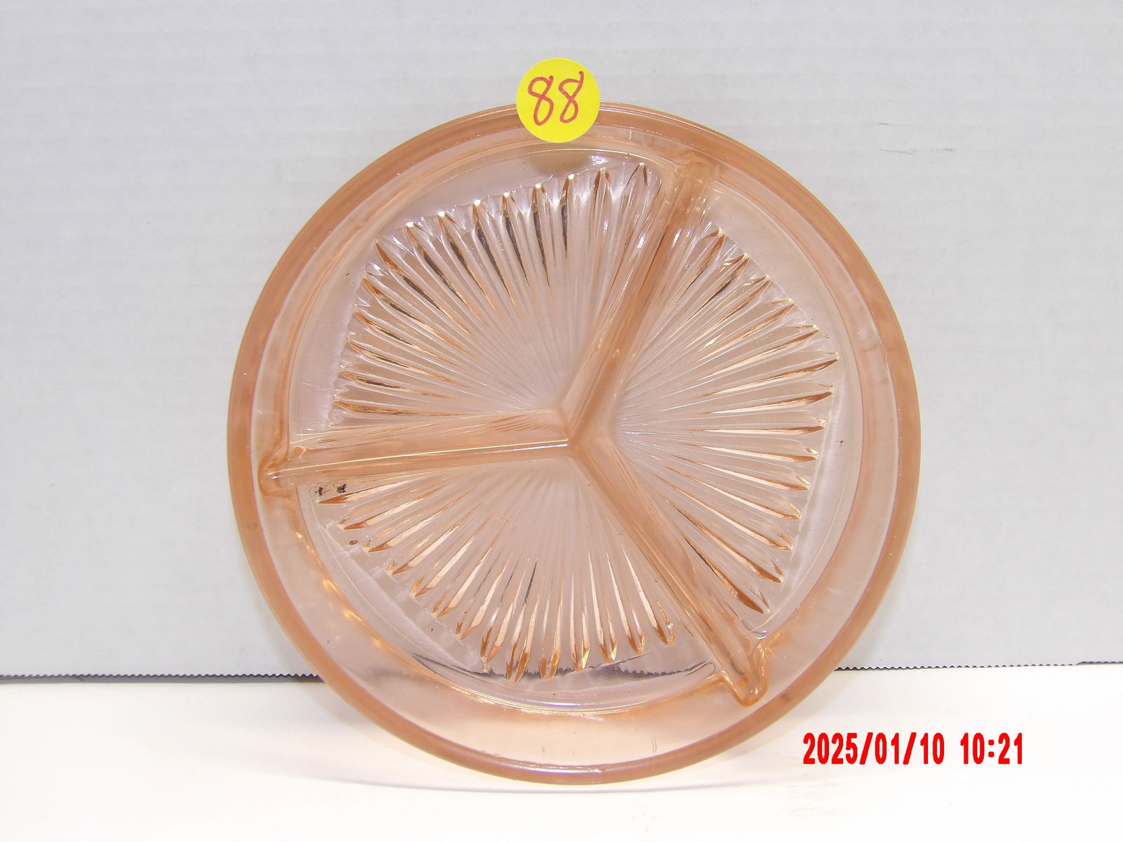 Pink Depression Glass 3-Part Divided Candy Trinket Dish (1 of 1)
