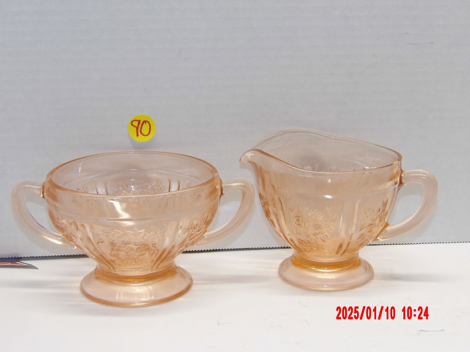 2 PC Pink Depression Glass Sugar Bowl & Creamer (1 of 1)