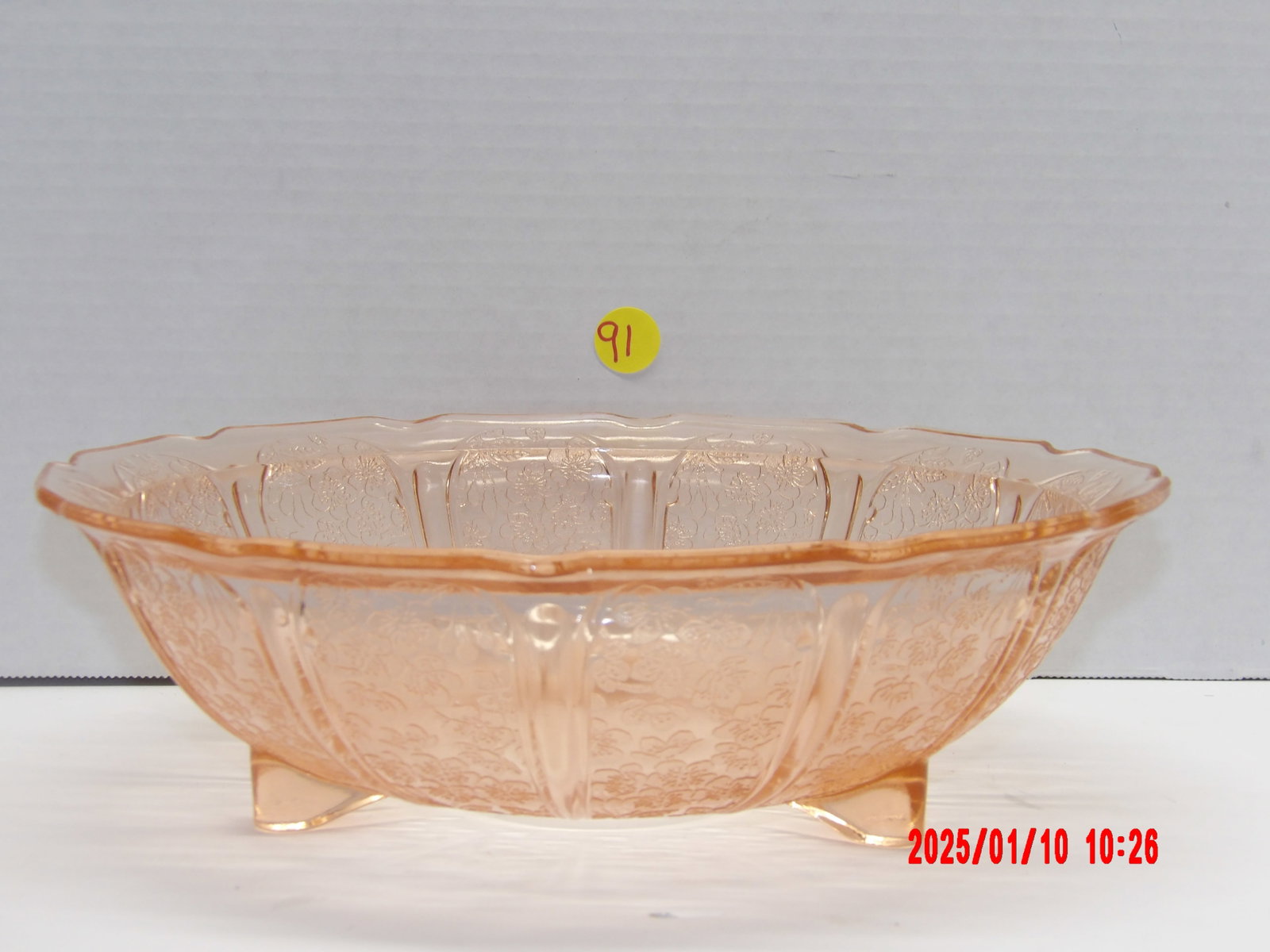 Pink Depression Glass Bowl w/ Handles: Blossom Pink, by Jeannette Glass Co.