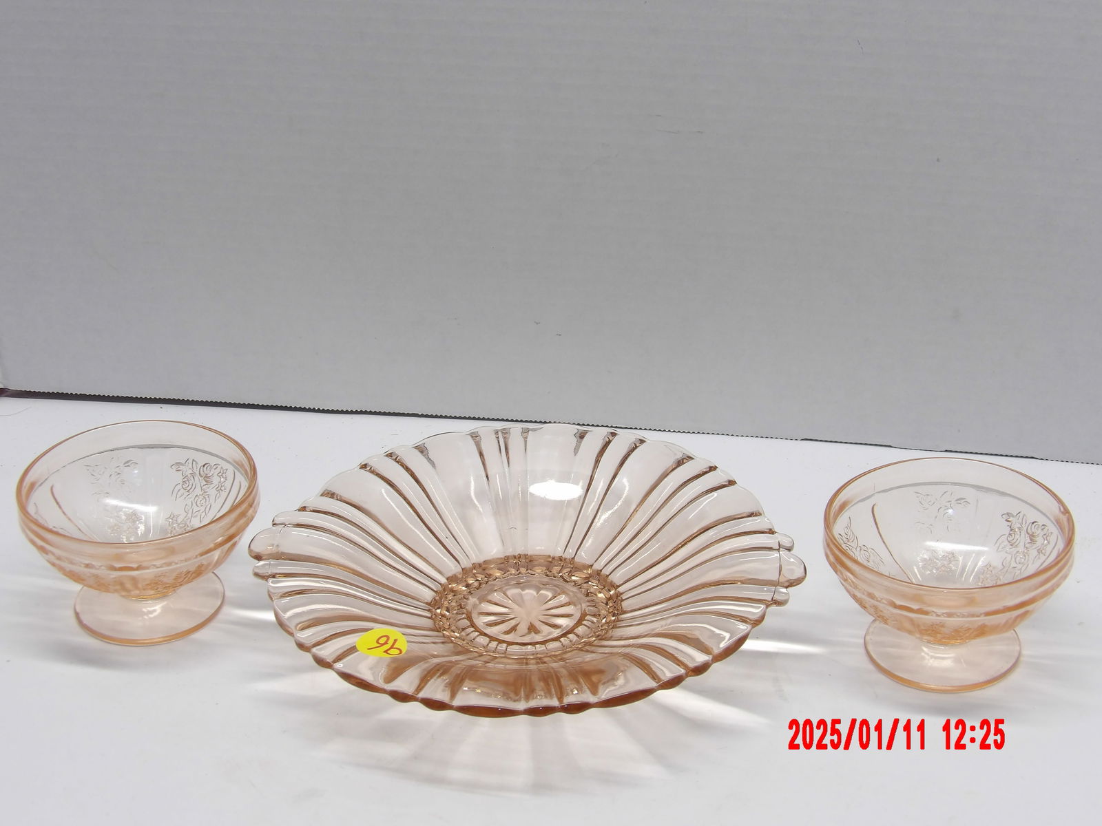 3 Pc Pink Depression Glass Serving Dish w/ Side Handles and Candy Dishes (1 of 1)