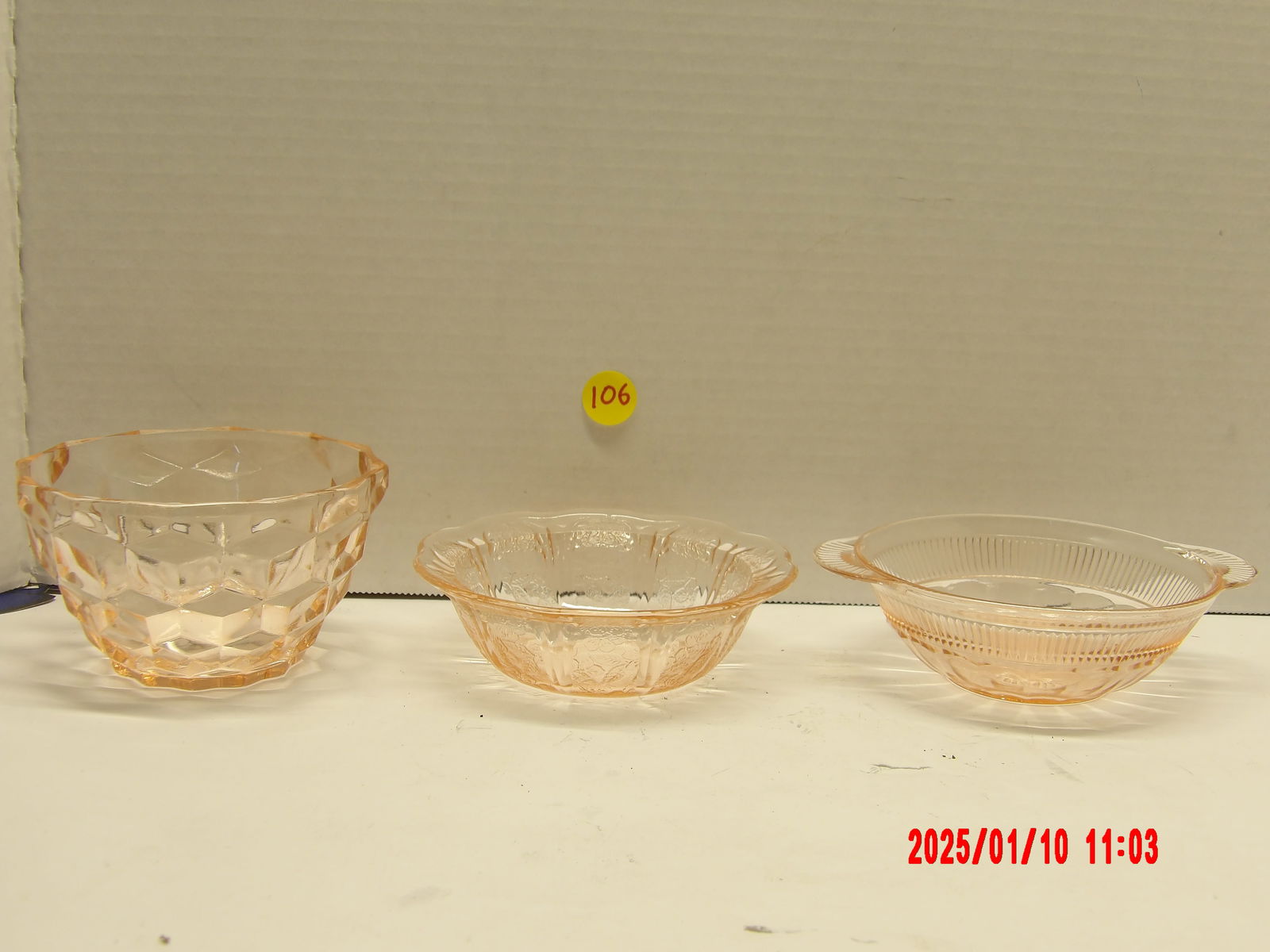 3 PC Assorted Pink Depression Glass Bowls (1 of 1)