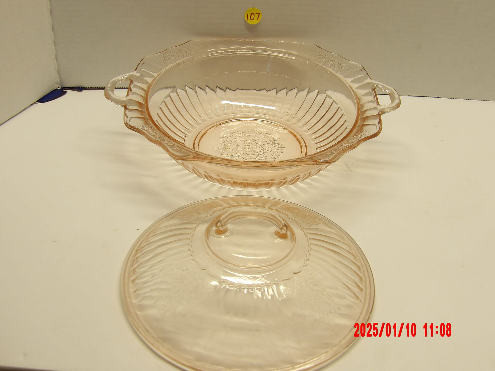 Pink Depression Glass Vegetable Dish w/ Covering (1 of 1)