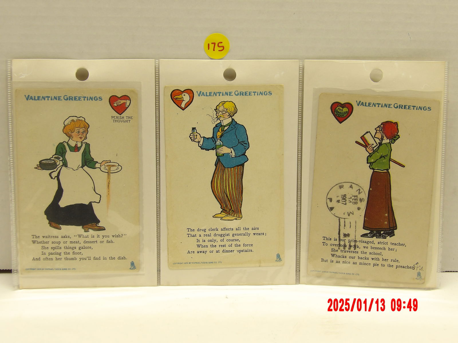 3 Pc Assorted Ralphael & Sons Co. Vinegar Valentine Post Cards (1 of 1)