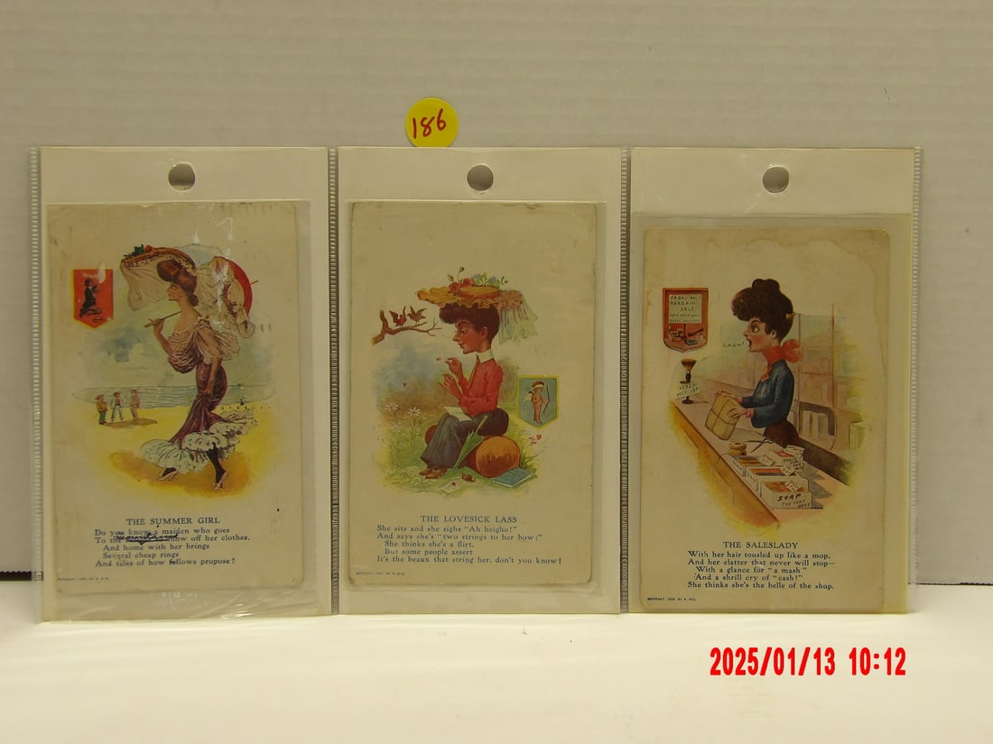 6 Pc Assorted Antique Pre-War Era R.Hill Vinegar Valentine Postcards (1 of 2)