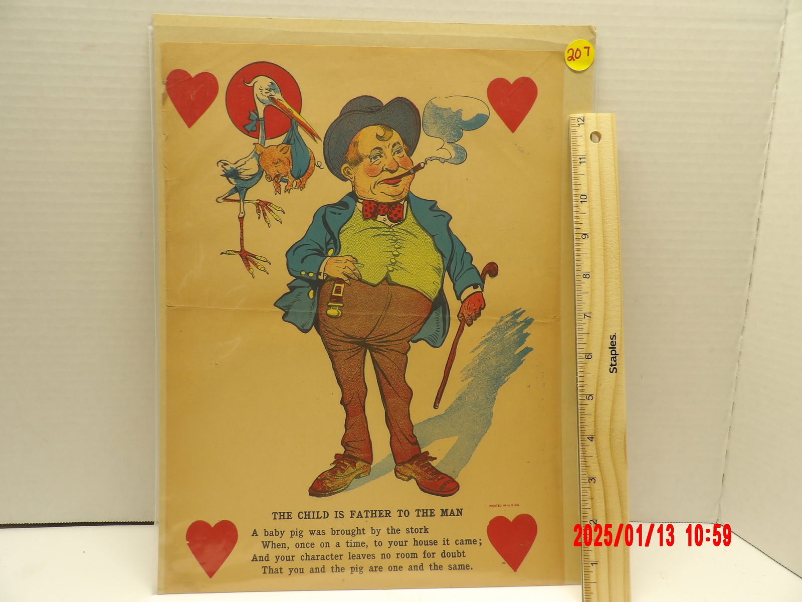 Victorian Vinegar Penny Dreadful Valentine "The Child is Father to the Man": Rare, Hard to find! Original chromolithograph