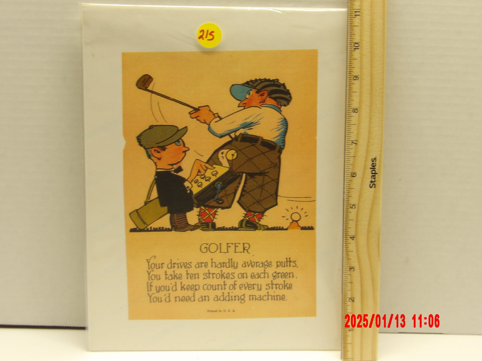 Victorian Vinegar Penny Dreadful Valentine "Golfer": Rare, Hard to find! Original chromolithograph