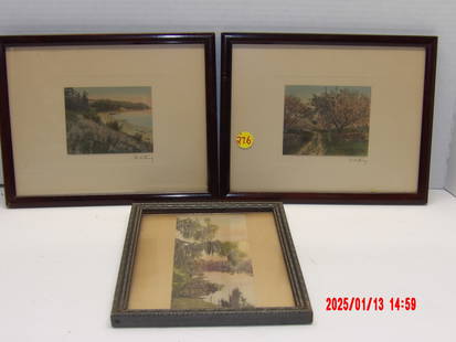 3 Pc Assorted Framed Photos: Wallace Nutting Print Photo, Shanish Moss Signed Photo