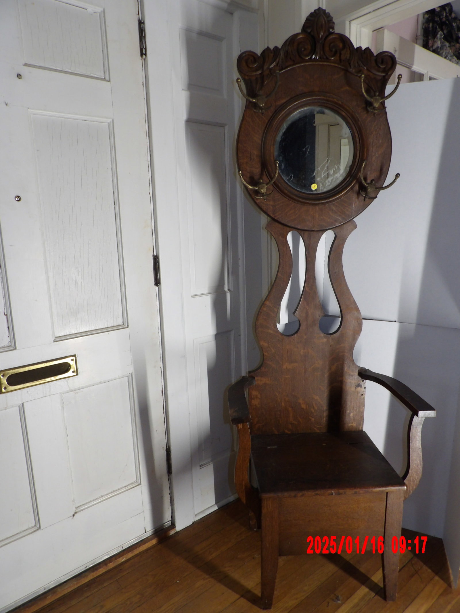 Hall Rack w/ Oval Mirror: Needs restoring.