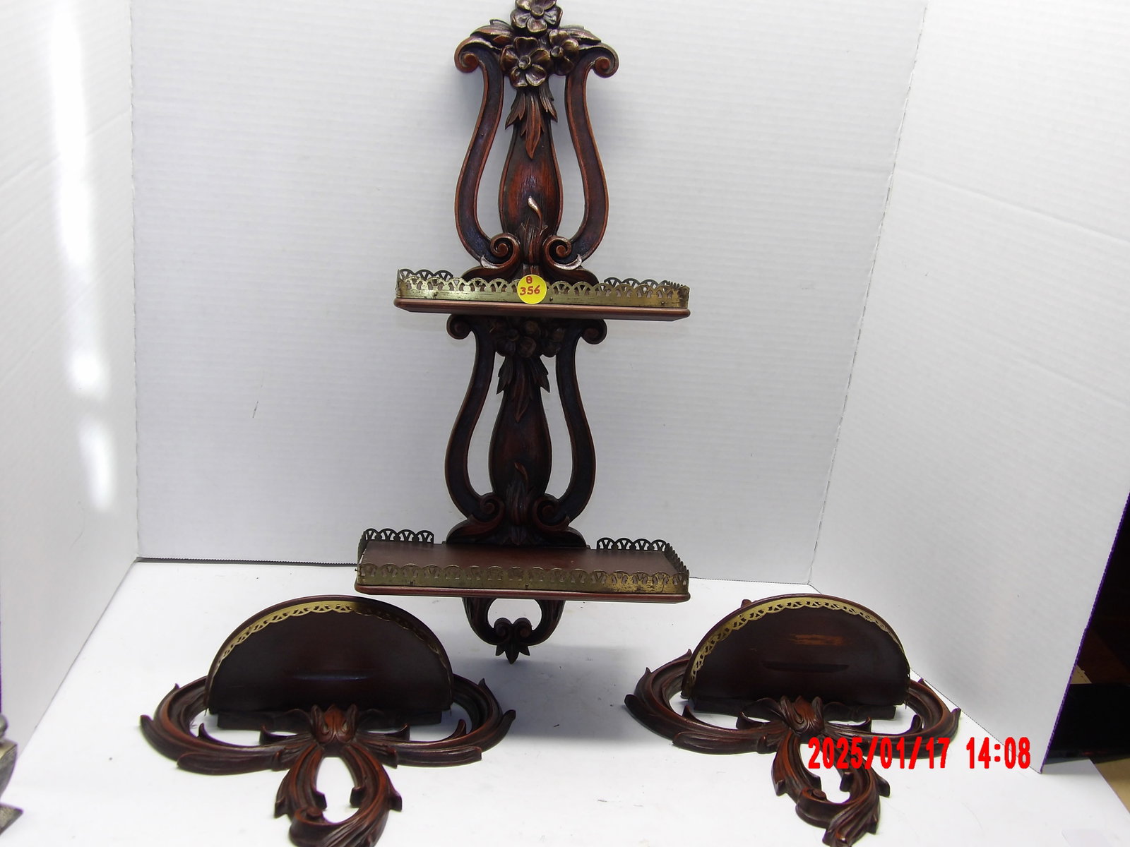 3 Pc Vintage Victorian Ornate Syroco Wall Shelfs: -