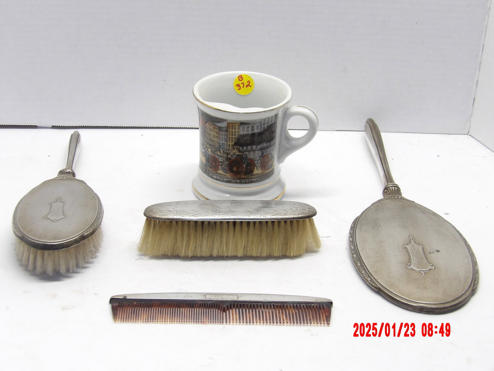 Vintage Ceramic Mustache Mug & Superb Victorian Sterling Silver Mirror & Brush Set (1 of 1)