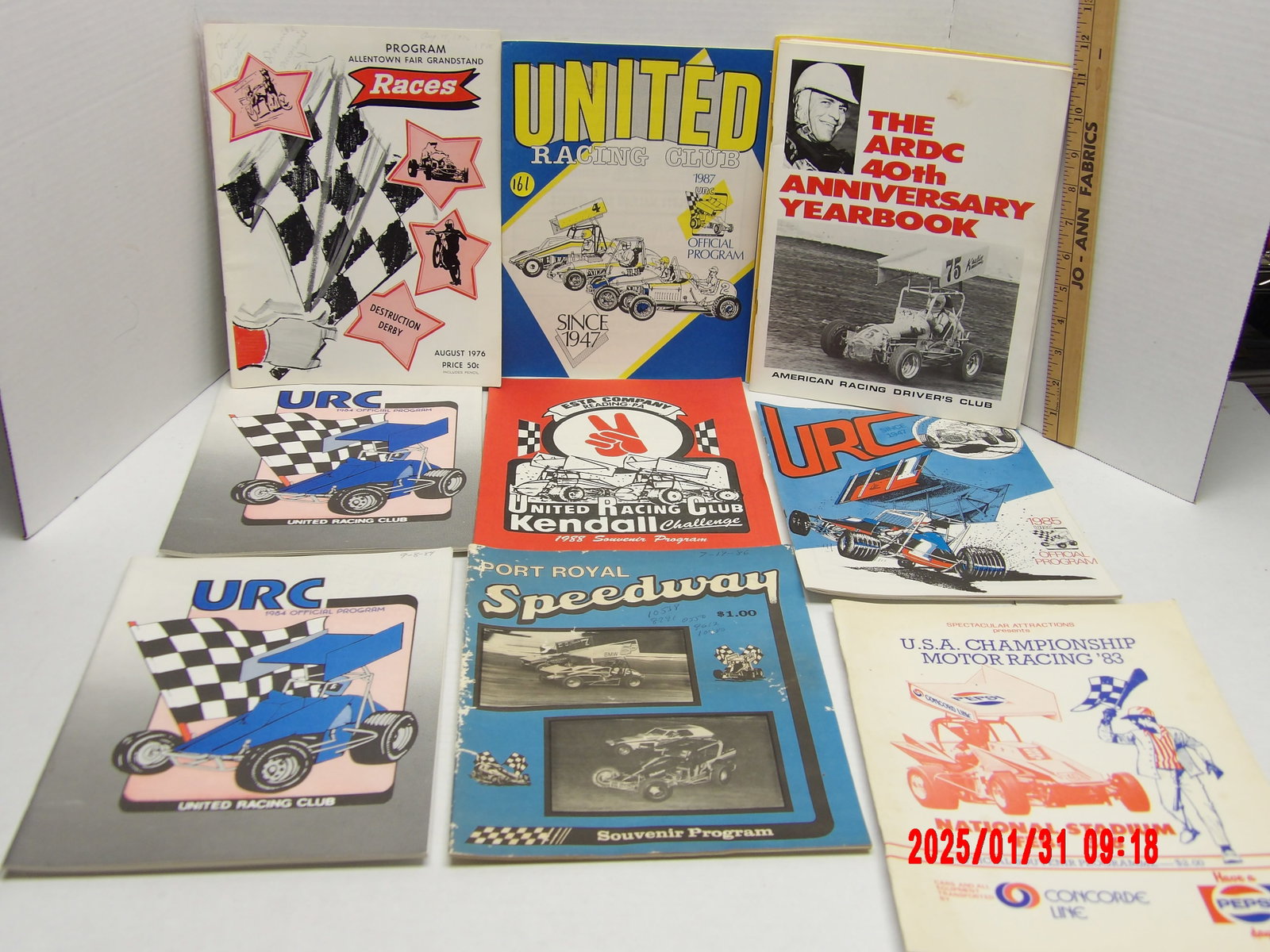 Vintage Sprint Car & Midget Racing Program Collection – URC, ARDC, and Classic Speedway: This lot showcases a diverse collection of vintage racing programs, yearbooks, and souvenir guides from various sprint car, midget, and open-wheel racing organizations. These publications span multipl