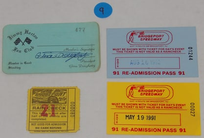 Vintage Jimmy Horton Fan Club Card & Bridgeport Speedway Tickets (1991-1992)