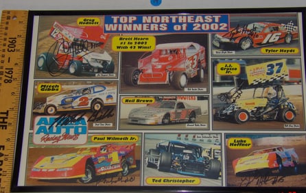 Framed Autographed Area Auto Racing News Poster – "Top Northeast Winners of 2002"