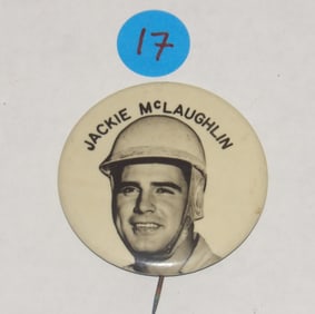 Vintage Jackie McLaughlin Racing Pinback Button