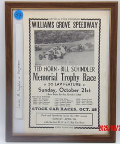 Framed Williams Grove Speedway - Ted Horn & Bill Schindler Memorial Trophy Race Program (1956-1957 S