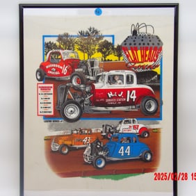 Framed "Flatheads Forever" – Vintage Stock Car Racing Cloth Mat