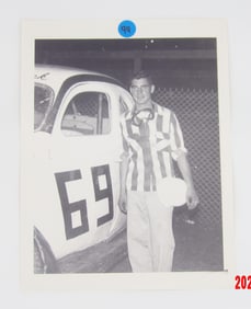 Vintage 1954 B&W Photo of Jackie McLaughlin with Stock Car #69