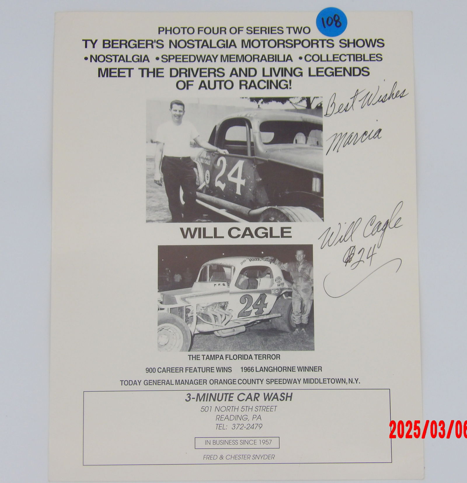 Autographed Will Cagle Nostalgia Racing Photo – “The Tampa Florida Terror” (1 of 1)