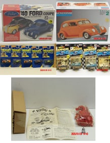 '40 Ford Coupe Model Kit, '37 Ford Street Rod Model Kit, Kellogg’s Midget Racer Model Kit,