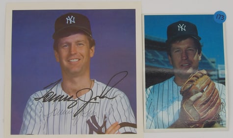 Autographed Tommy John New York Yankees Photo Pair