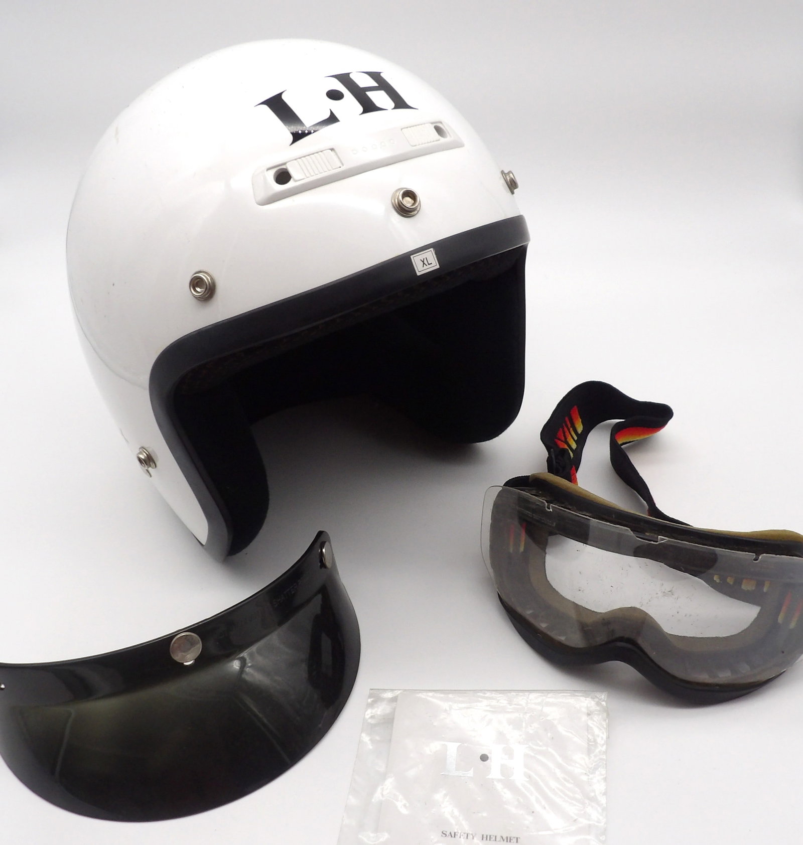 Vintage L·H Open-Face Racing Helmet XL with Visor, Goggles & Manual (1 of 1)
