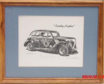 Autograph "Bunky Higbee" Racing Caricature, Bridgeport Speedway Racing Memorabilia & NASCAR CARDS