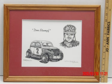 Autograph "Don Stumpf" Racing Caricature, "Lil Abner" Goeke & Photograph of Jimmy Metzler