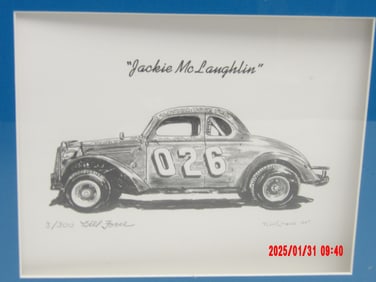 Autograph "Jackie McLaughlin" Racing Caricature, "Don Stumpf", Autographed Photo of Sammy Swindell