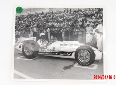 Vintage Indy 500 Photograph “Dayton Steel Foundry Special” Race Car in Pit Lane (circa