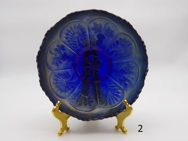 Vintage Peacock Cobalt Blue Carnival Bowl by Fenton Glassware